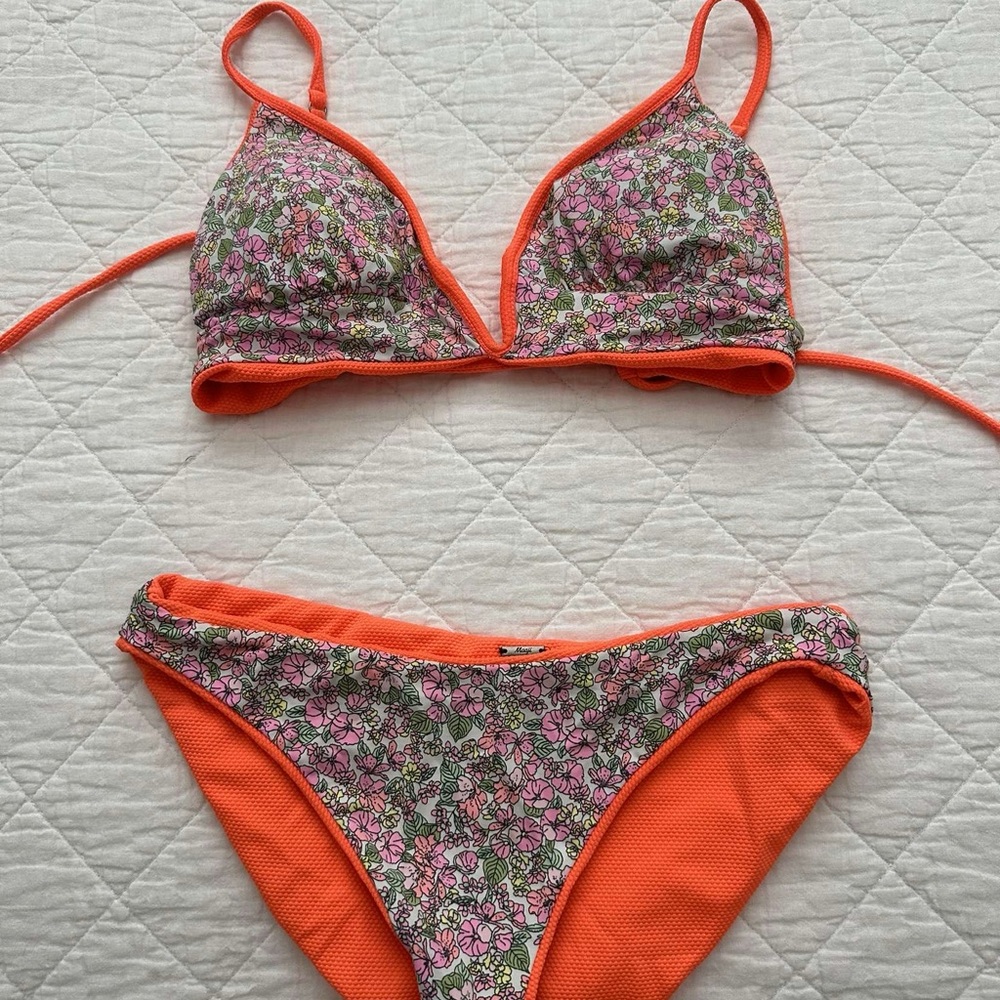 Floral Bikini with Orange Trim